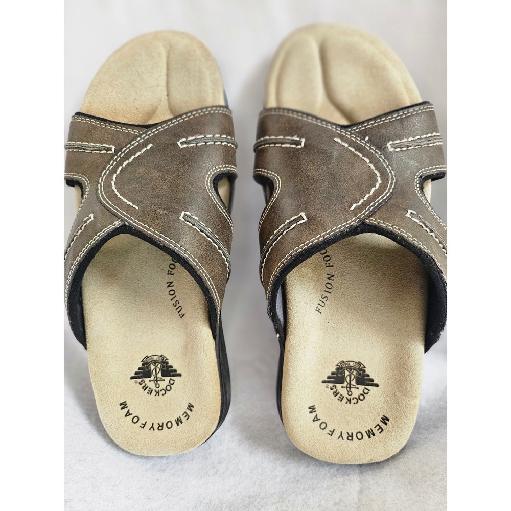 Dockers Mens Memory Foam Fusion Footbed Slide Sandals Brown Size 7M 90-21398
